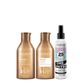 Redken All Soft Shampoo, Conditioner and One United Leave-In Conditioner Set