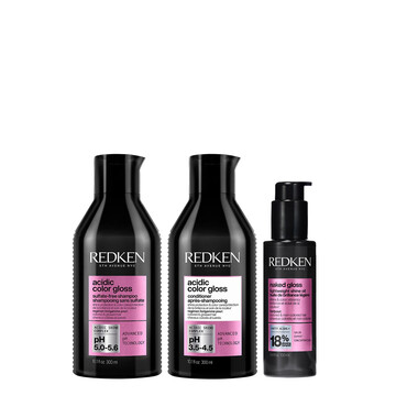 Redken Acidic Color Gloss Hair Shine Trio of Shampoo, Conditioner and Naked Gloss Lightweight Shine Oil bundle
