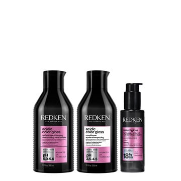 Redken Acidic Color Gloss Hair Shine Trio of Shampoo, Conditioner and Naked Gloss Lightweight Shine Oil bundle