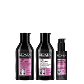 Redken Acidic Color Gloss Hair Shine Trio of Shampoo, Conditioner and Naked Gloss Lightweight Shine Oil bundle
