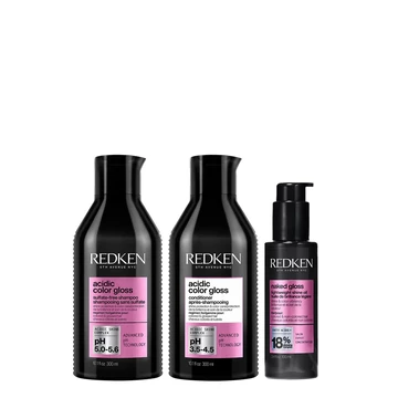 Redken Acidic Color Gloss Hair Shine Trio of Shampoo, Conditioner and Naked Gloss Lightweight Shine Oil bundle