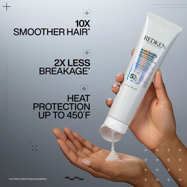 Redken Acidic Bonding Concentrate Leave-In Treatment provides 10x smoother hair, 2x less breakage and heat protection up to 450 degrees.