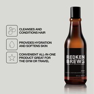 REDKEN BREWS 3-IN-1 SHAMPOO, CONDITIONER AND BODY WASH BENEFITS
