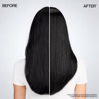Before & after use of Redken Naked Gloss Lightweight Hair Shine Oil. Dry, frizzy black hair becomes smooth and shiny.