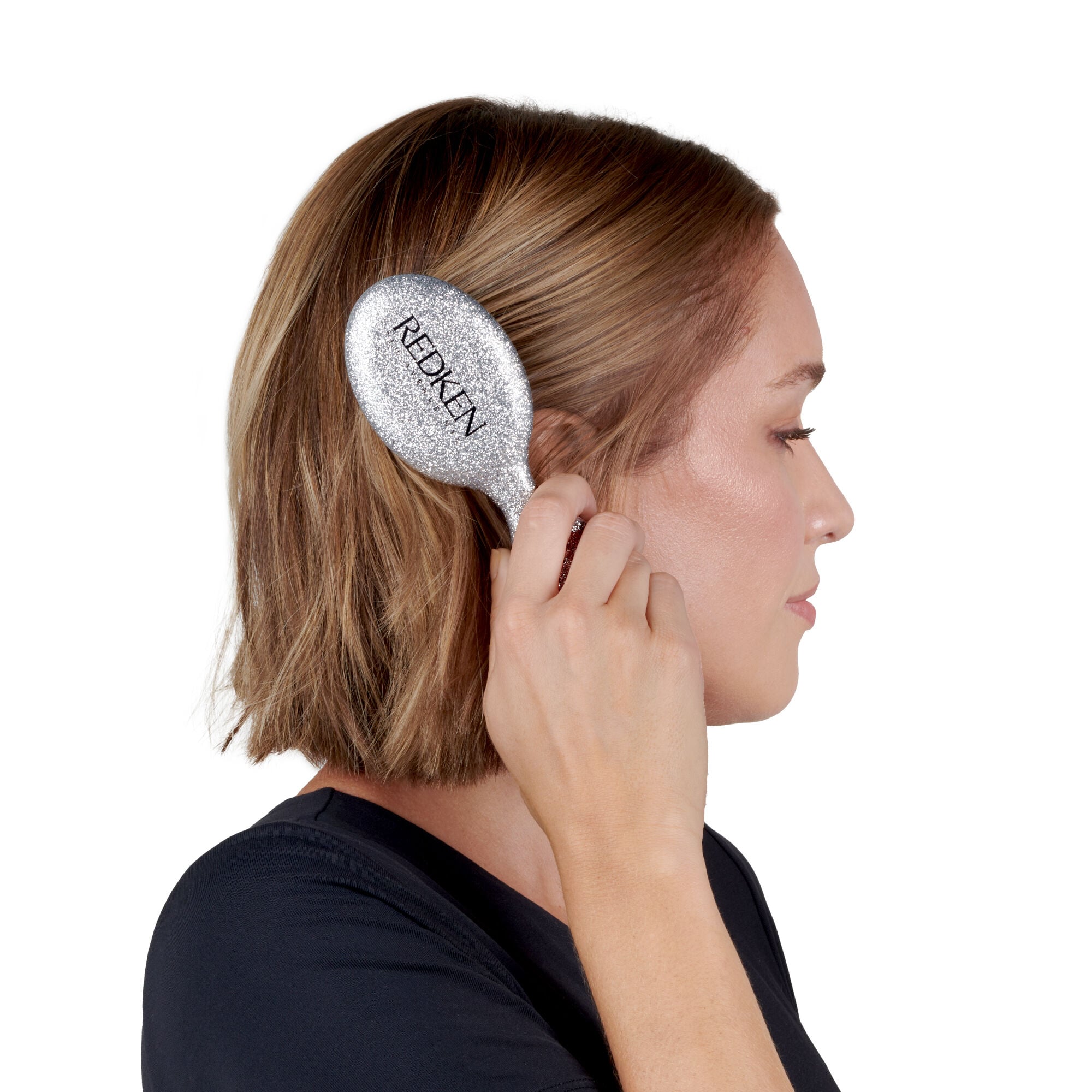 Black Silver Mini Brush Brushing Hair