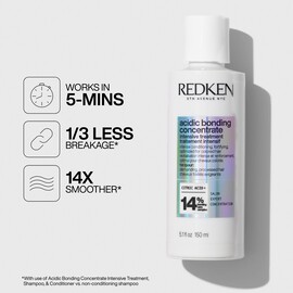 Redken Acidic Bonding Concentrate Intensive treatment works in 5 minutes to prevent breakage and smooth hair.