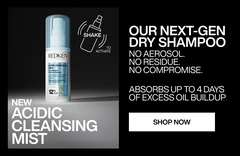 Redken Acidic Cleansing Mist Dry Shampoo, absorbs up to 4 days of excess oil buildup.