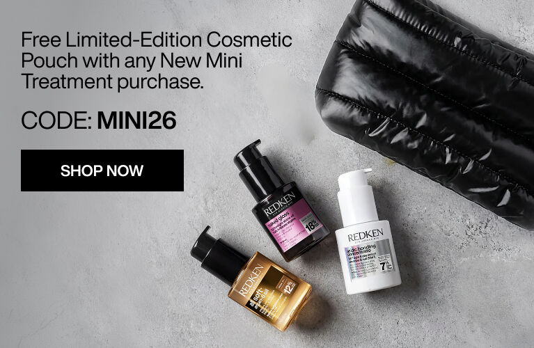 free limited edition cosmetic pouch with any new mini treatment purchase - code MINI26