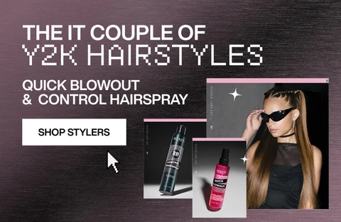 y2k hairstyles, quick blowout and control hairspray