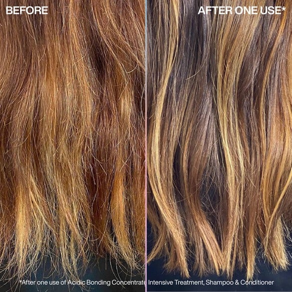 Before and After highlighted hair