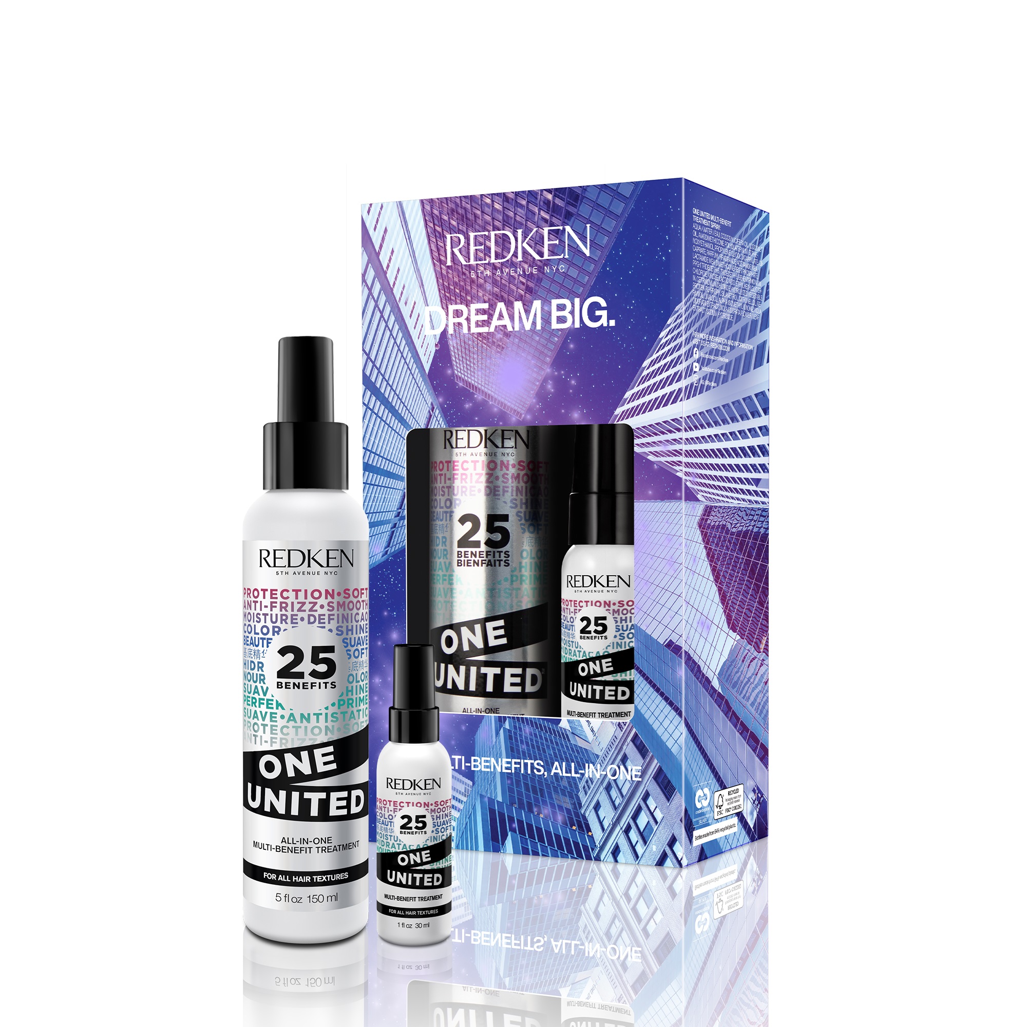 Redken One United Holiday Hair Gift Set Full & Travel Size In White