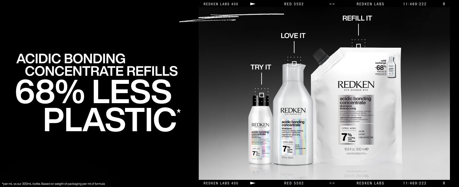 Discover your favorite formula, redken hair care acidic bonding concentrate, now in a sustainable refill pouch.