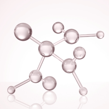 A 3D rendering of a molecule model, made up of several spheres connected by rods.