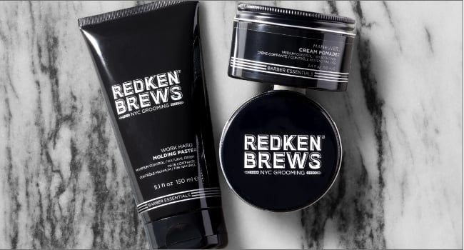 Discover Redken Brews work hard molding paste group shot brews mens hair products