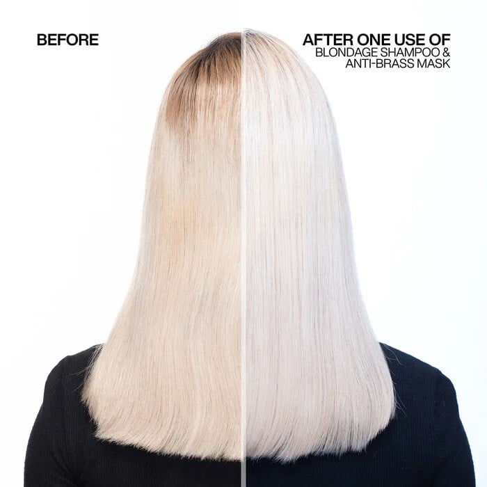 Redken Brassy Hair Before and After Blondage Anti-Brass Hair Care