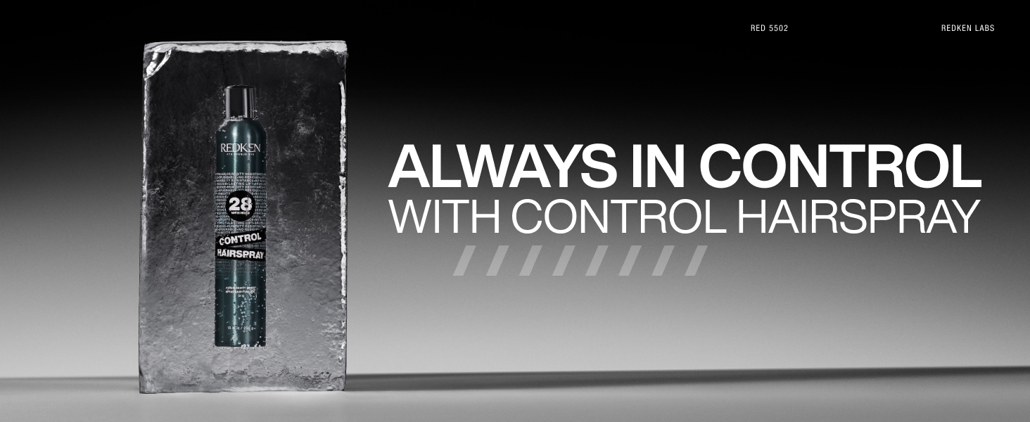 Redken Control Hairspray can shown frozen in a block of ice